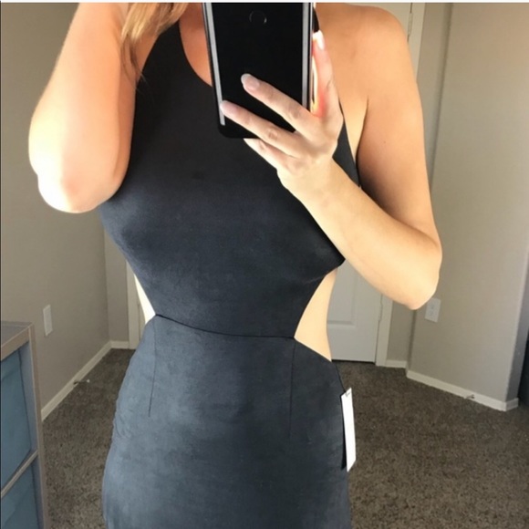 NWT Poshshop Charcoal Faux Suede Cutout Maxi Dress - Picture 4 of 6